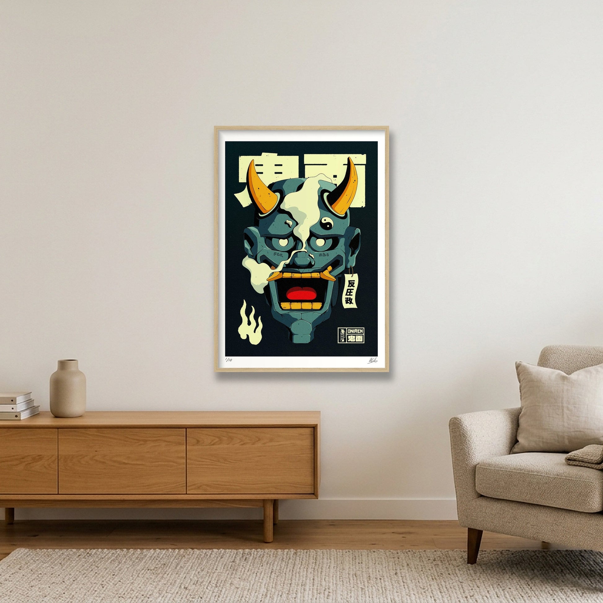 Onimen 鬼面 — 59×84cm, 23×33" Oak Frame